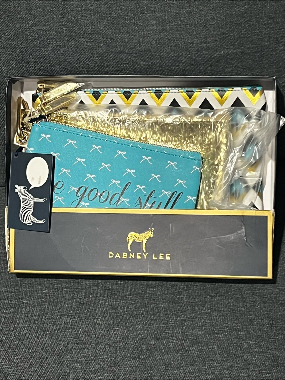 Dabney Lee Teal & Gold Zip Pouch Gift Set